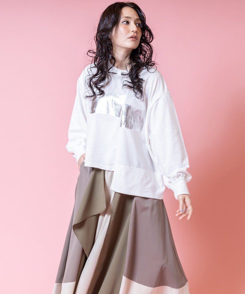  「箔プリント切替プルオーバー」|Tシャツ・カットソー|