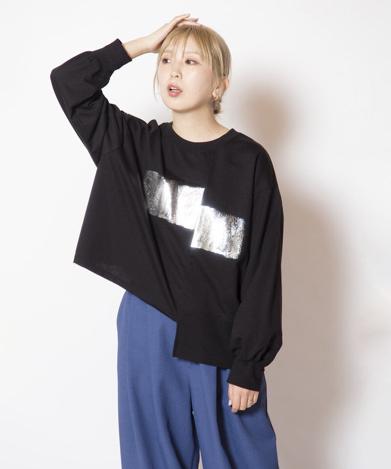  「箔プリント切替プルオーバー」|Tシャツ・カットソー|