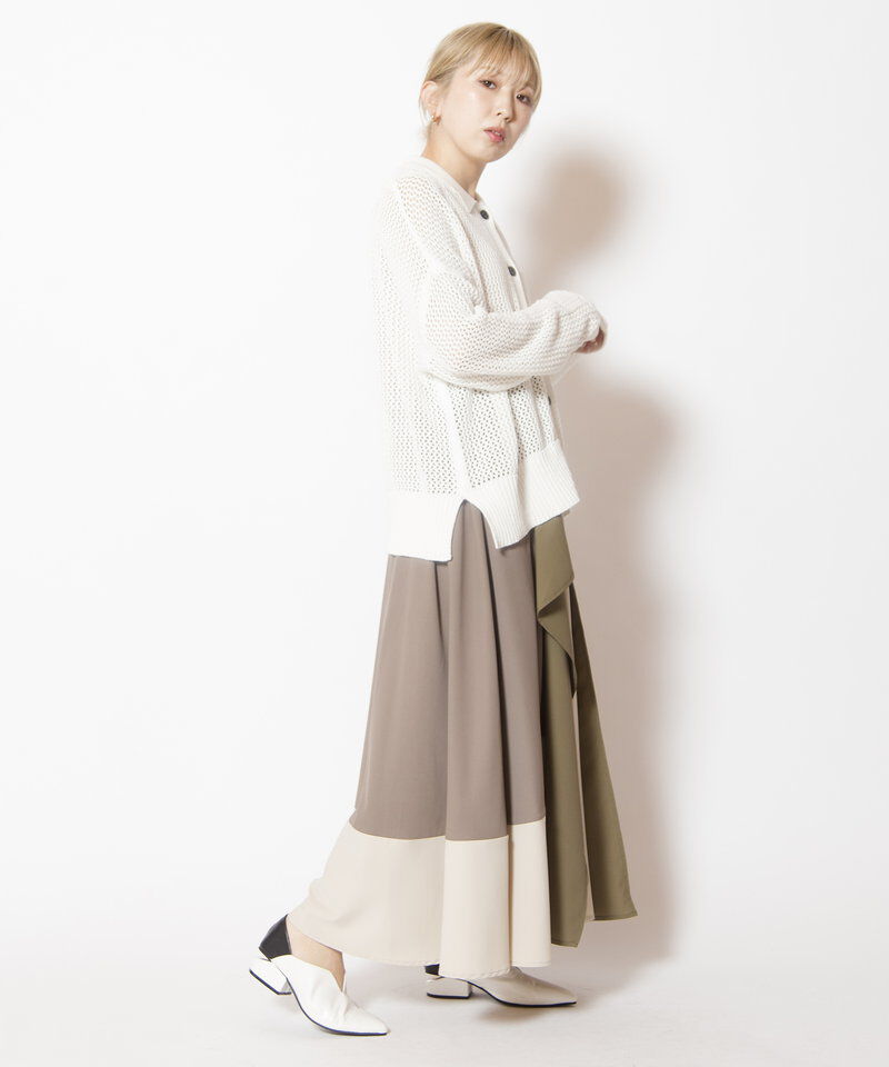  「ポロカラーメッシュニットカーディガン」|ニット・セーター|