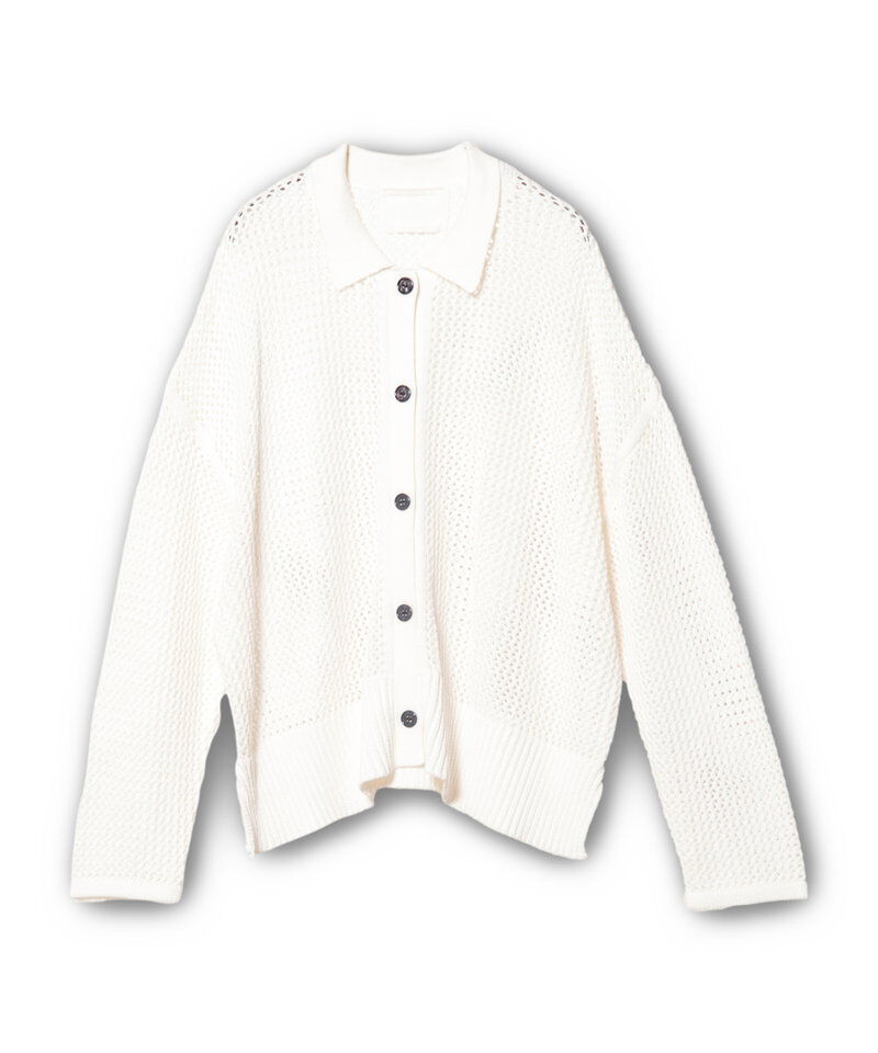  「ポロカラーメッシュニットカーディガン」|ニット・セーター|