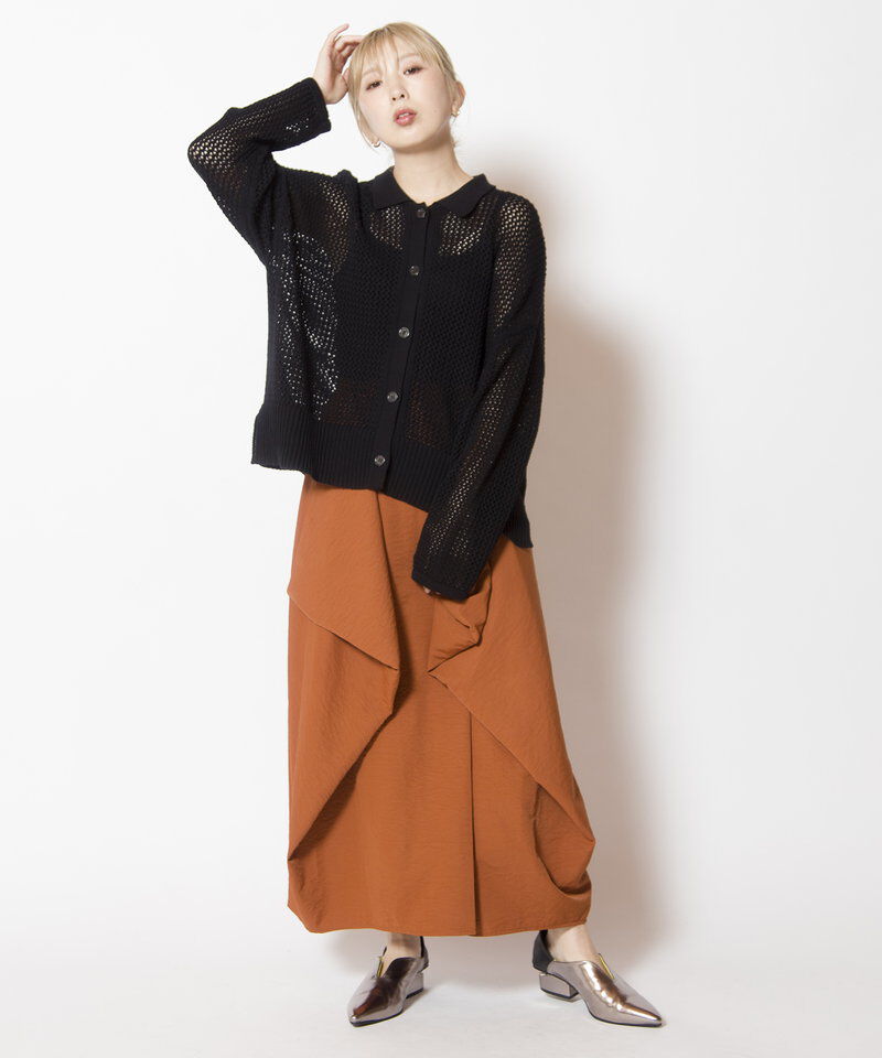  「ポロカラーメッシュニットカーディガン」|ニット・セーター|