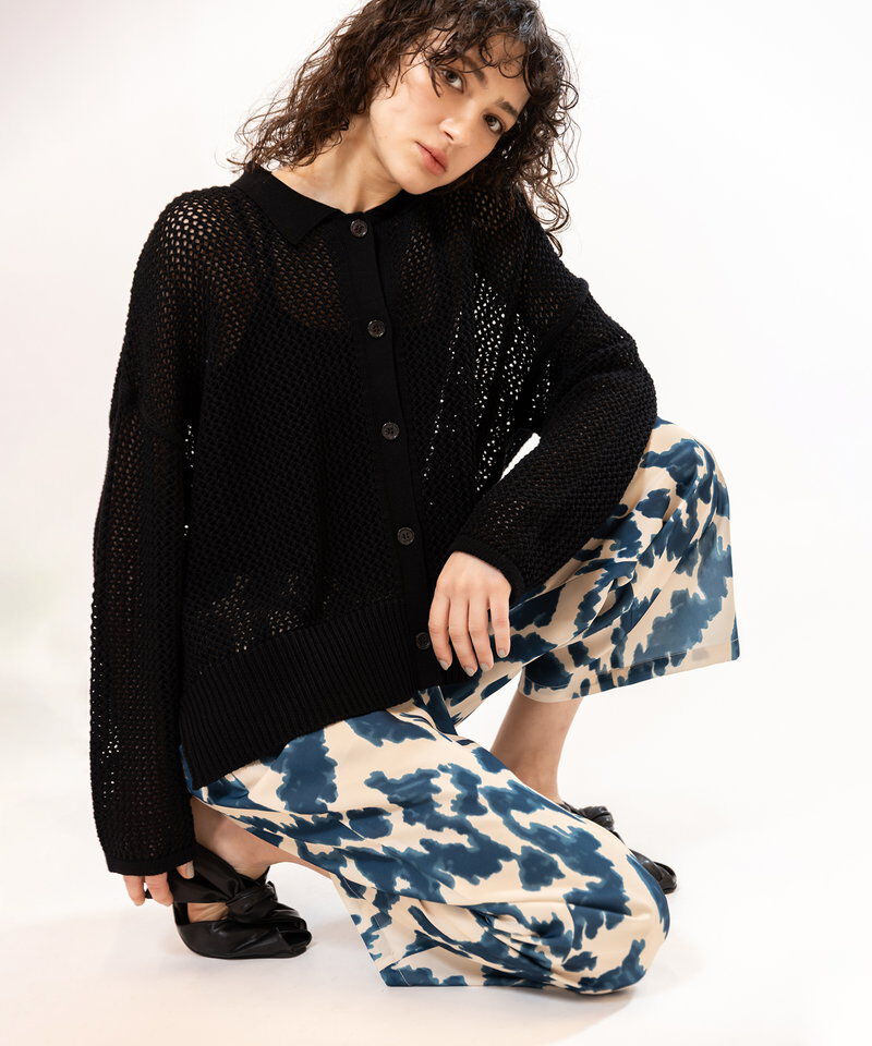  「ポロカラーメッシュニットカーディガン」|ニット・セーター|