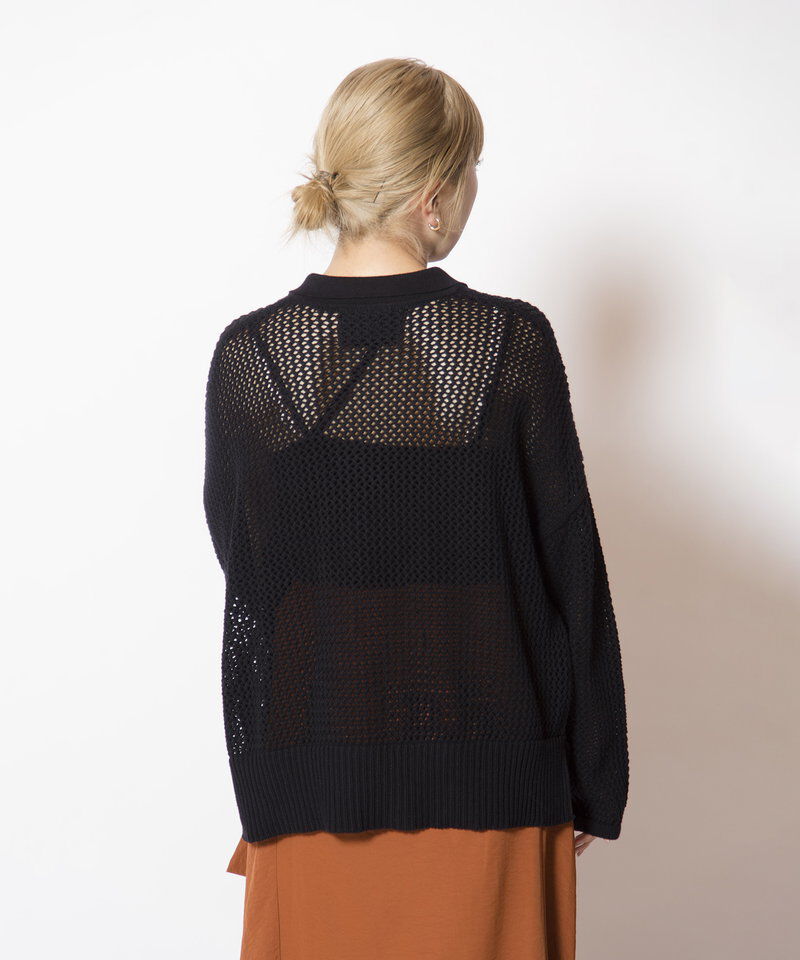  「ポロカラーメッシュニットカーディガン」|ニット・セーター|