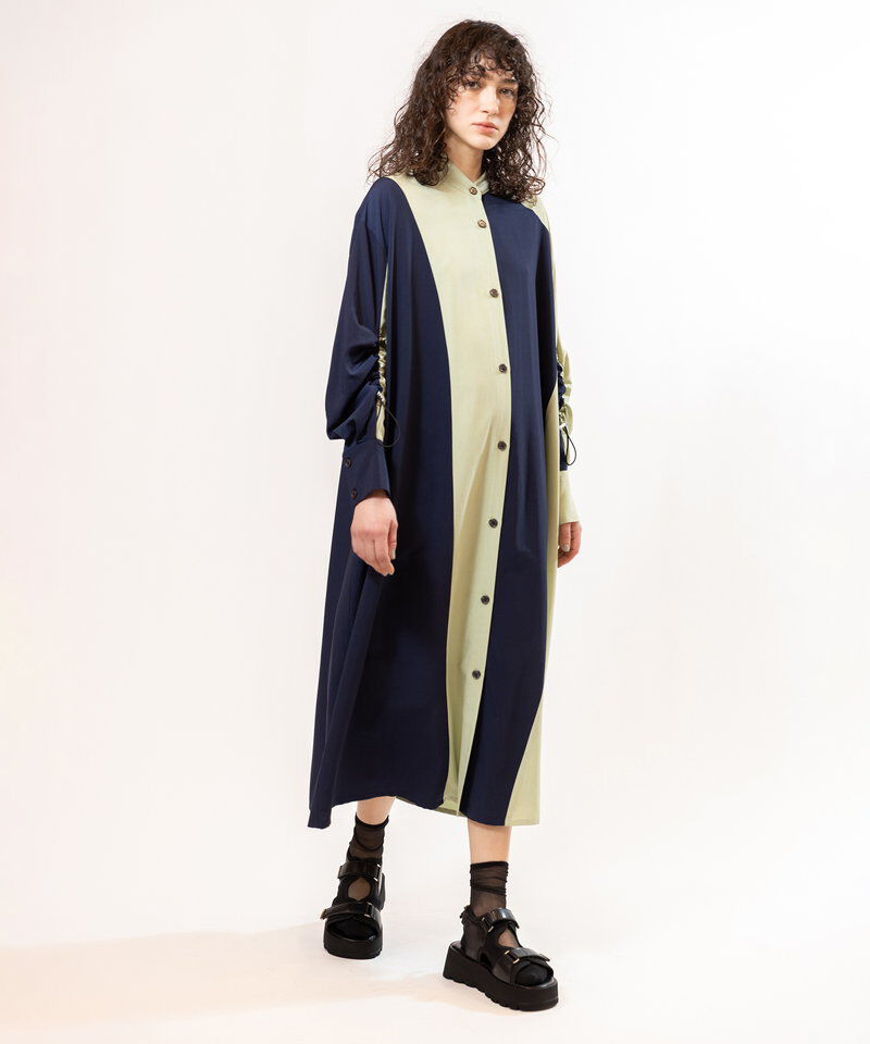  「バイカラーギャザースリーブワンピース」|ワンピース|