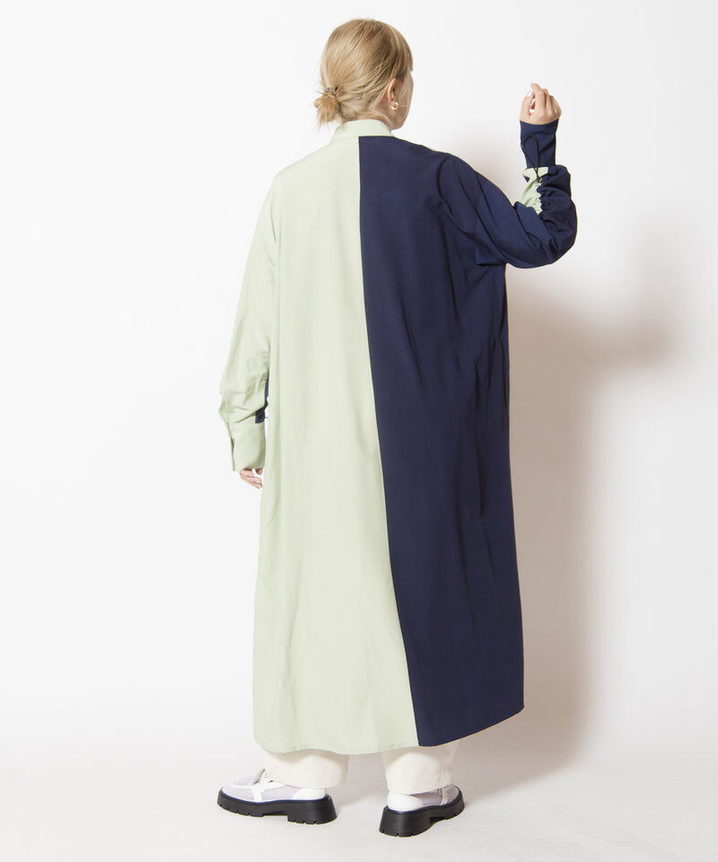  「バイカラーギャザースリーブワンピース」|ワンピース|