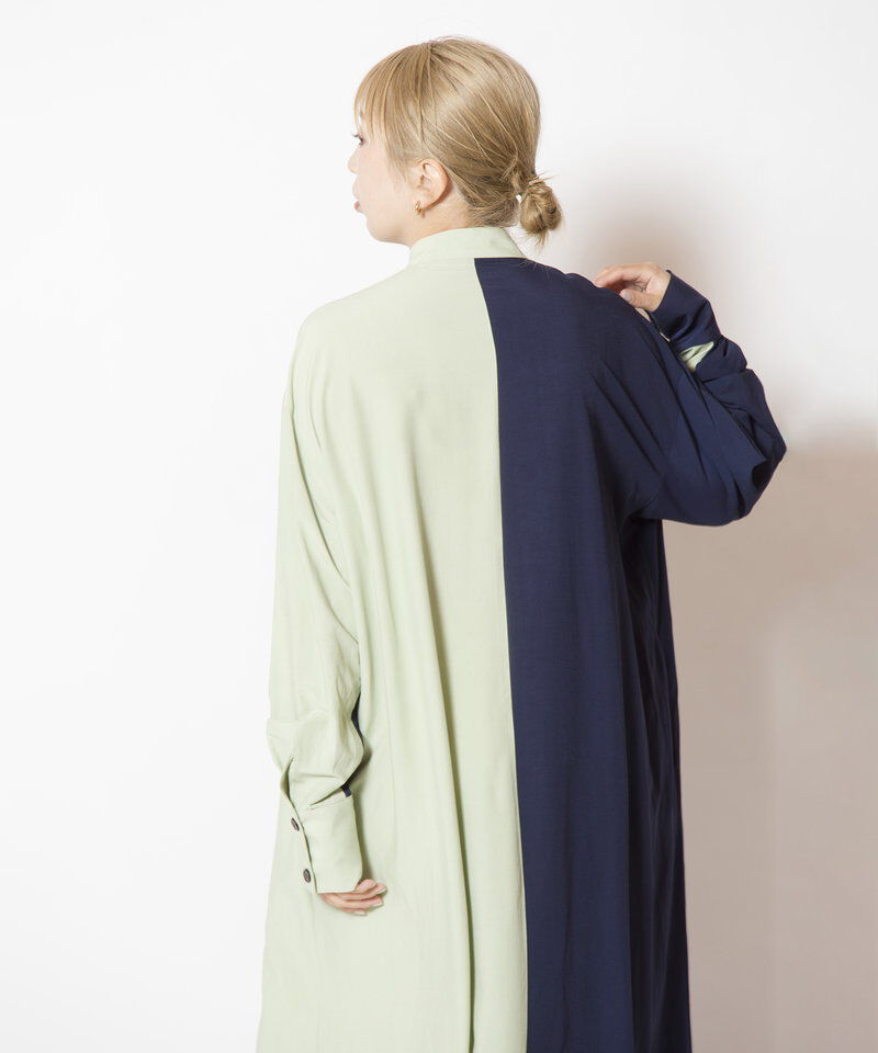  「バイカラーギャザースリーブワンピース」|ワンピース|