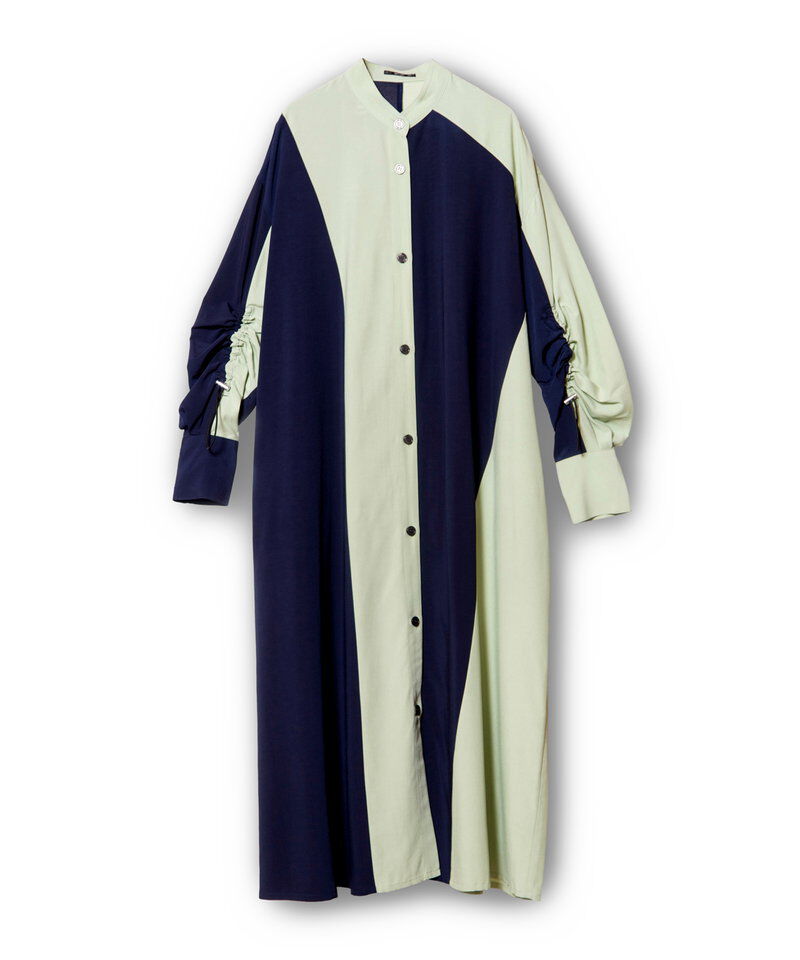  「バイカラーギャザースリーブワンピース」|ワンピース|