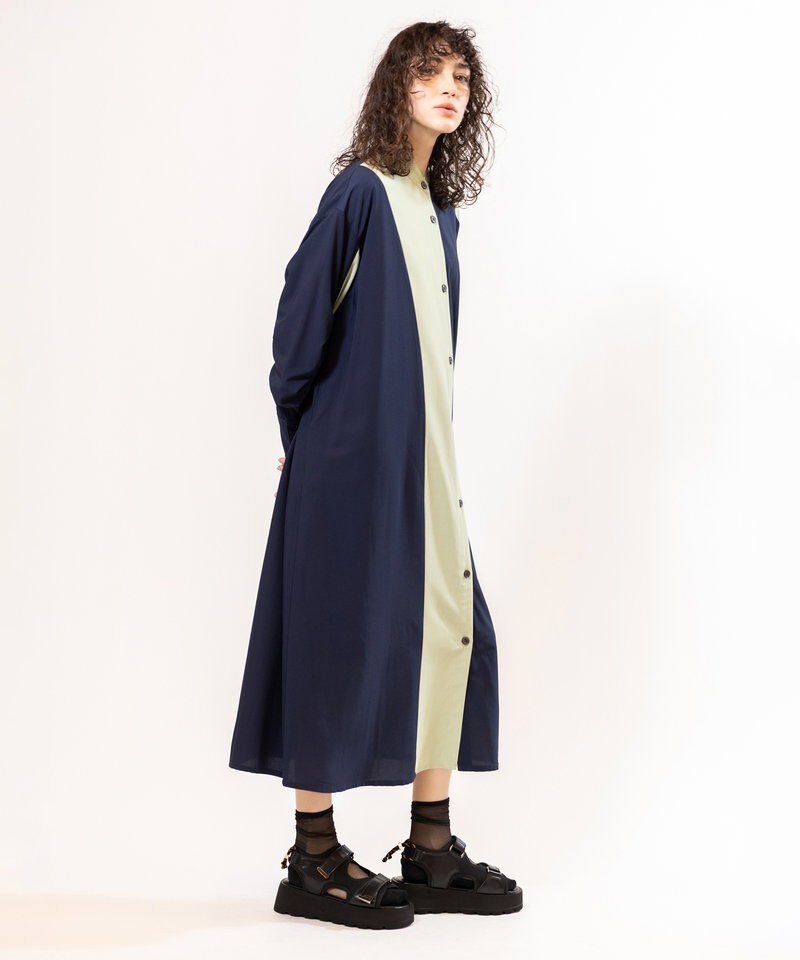  「バイカラーギャザースリーブワンピース」|ワンピース|