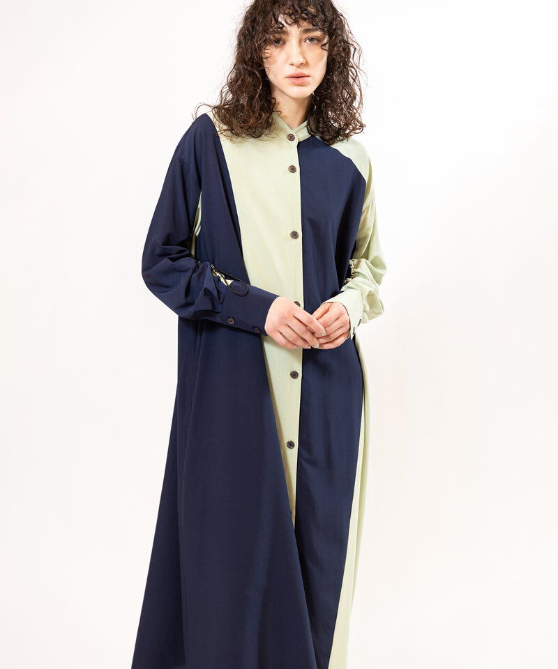  「バイカラーギャザースリーブワンピース」|ワンピース|