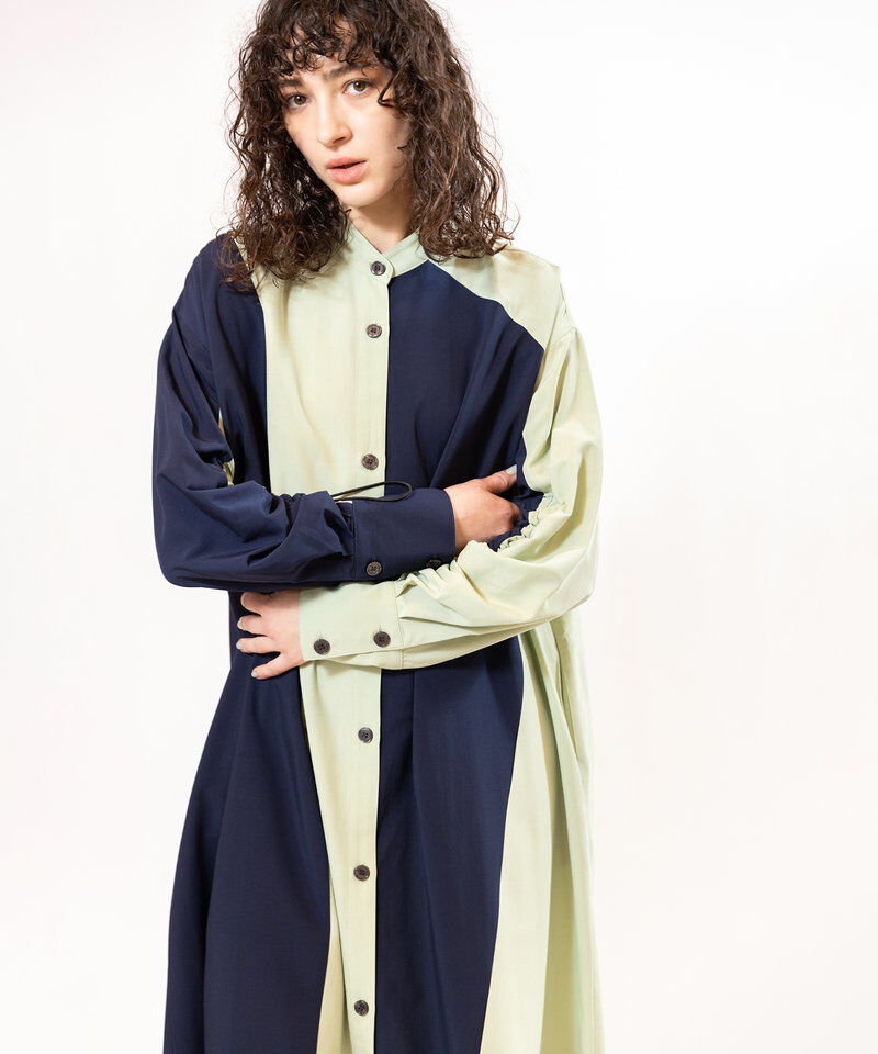  「バイカラーギャザースリーブワンピース」|ワンピース|