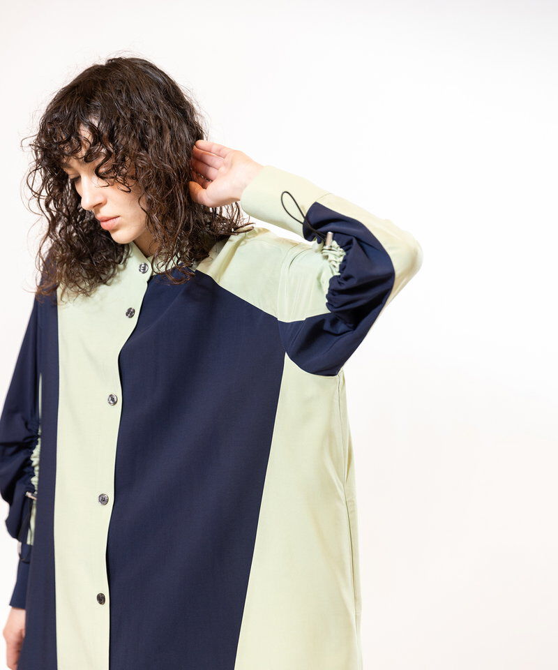  「バイカラーギャザースリーブワンピース」|ワンピース|