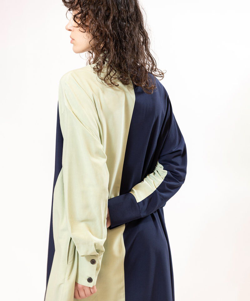  「バイカラーギャザースリーブワンピース」|ワンピース|