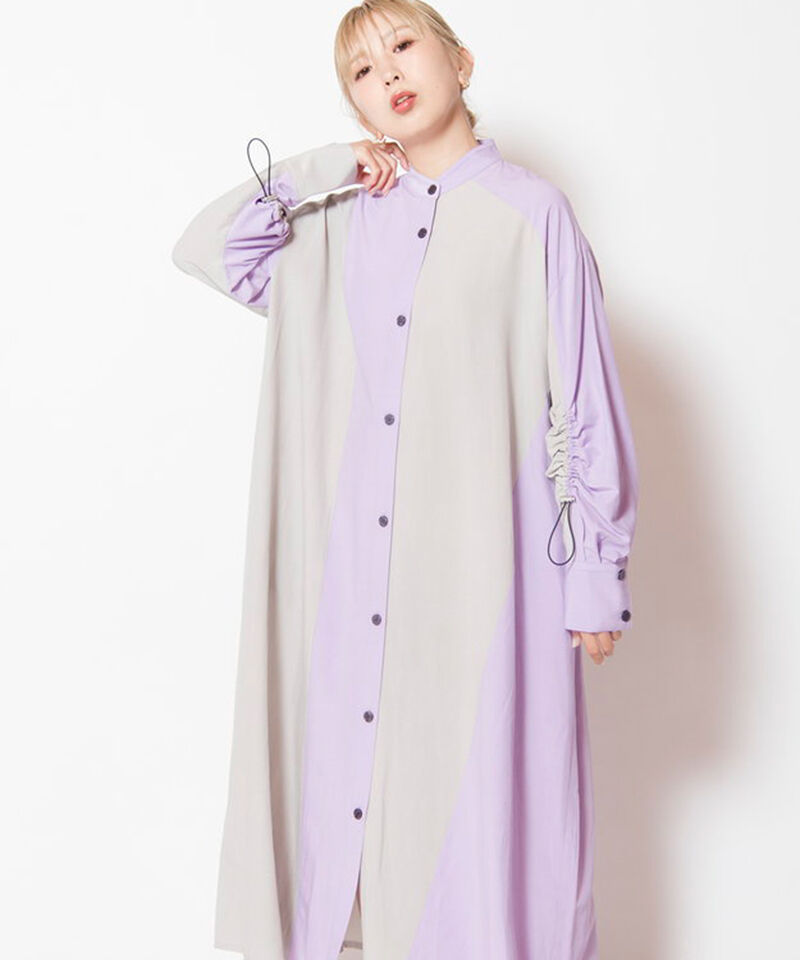  「バイカラーギャザースリーブワンピース」|ワンピース|PURPLE