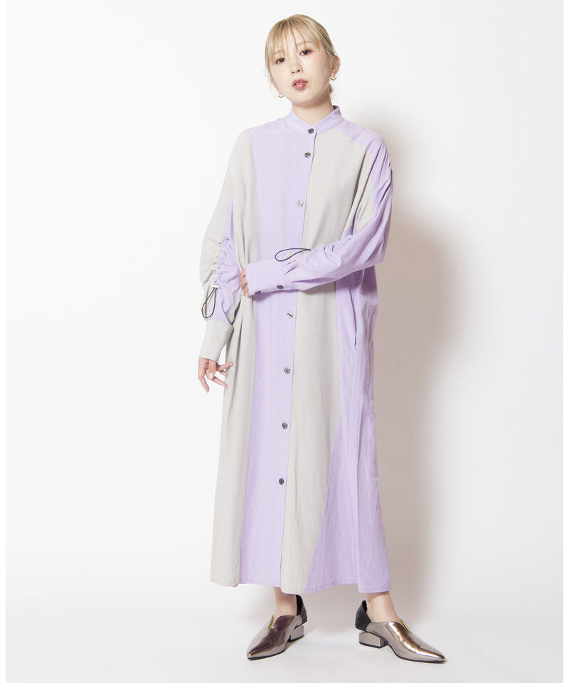  「バイカラーギャザースリーブワンピース」|ワンピース|