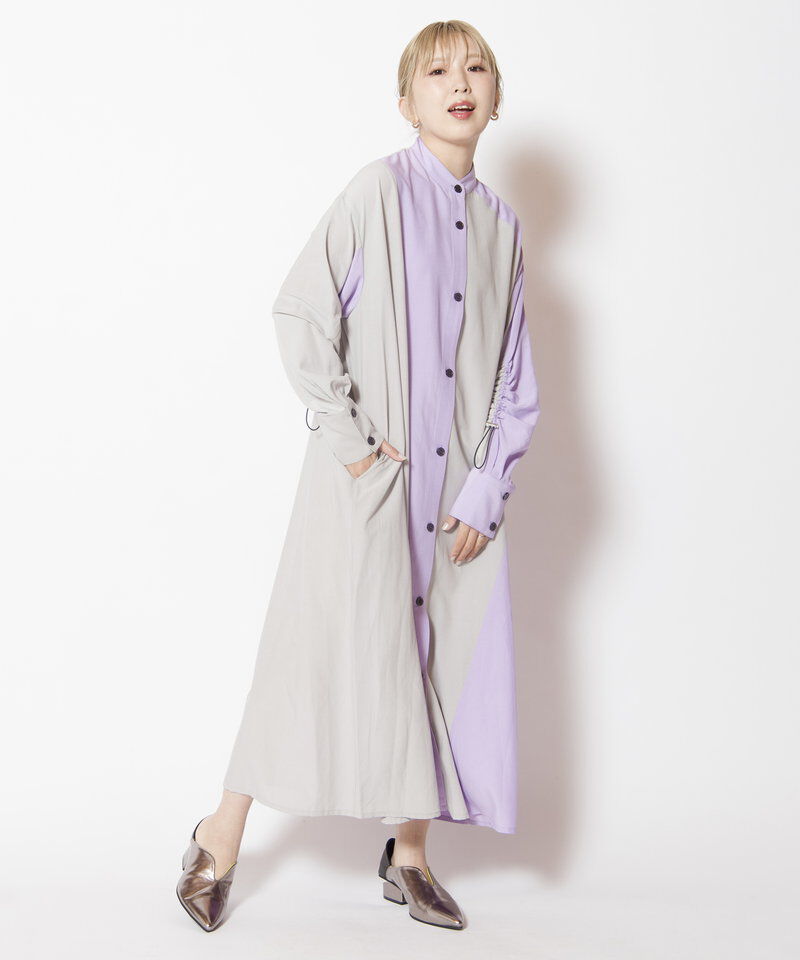  「バイカラーギャザースリーブワンピース」|ワンピース|