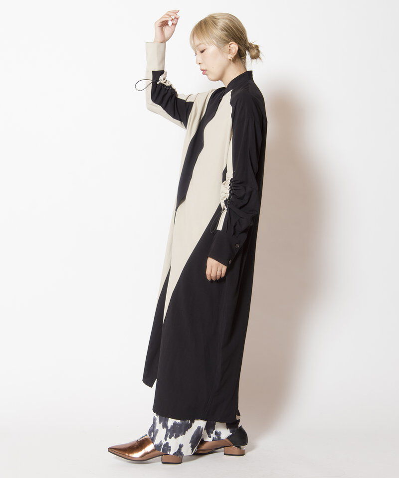  「バイカラーギャザースリーブワンピース」|ワンピース|