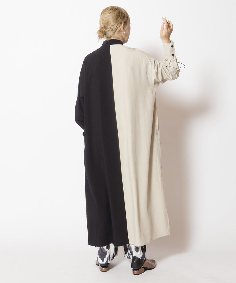  「バイカラーギャザースリーブワンピース」|ワンピース|