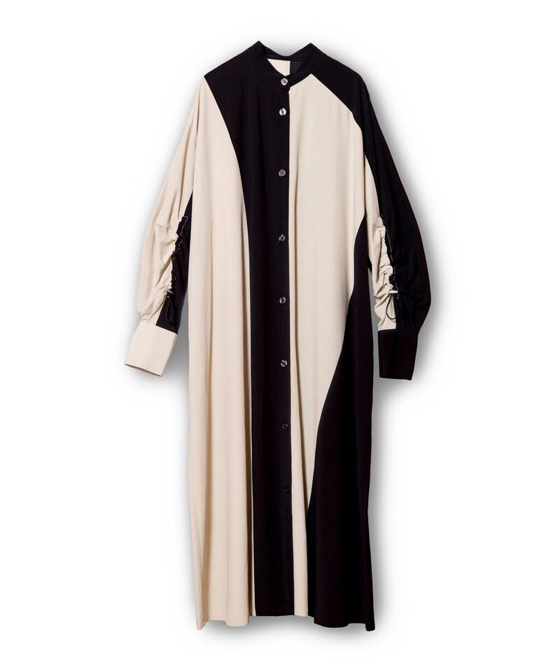  「バイカラーギャザースリーブワンピース」|ワンピース|