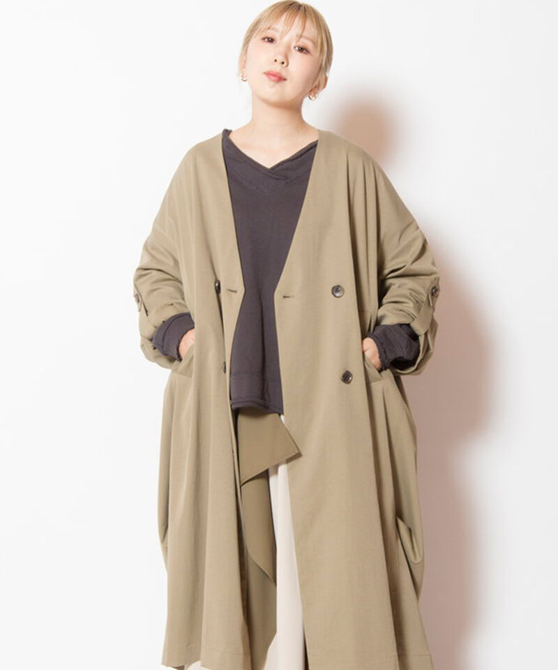  「ダブルブレストビッグコート」|ノーカラーコート|KHAKI