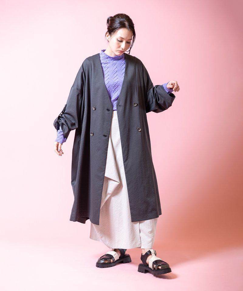  「ダブルブレストビッグコート」|ノーカラーコート|