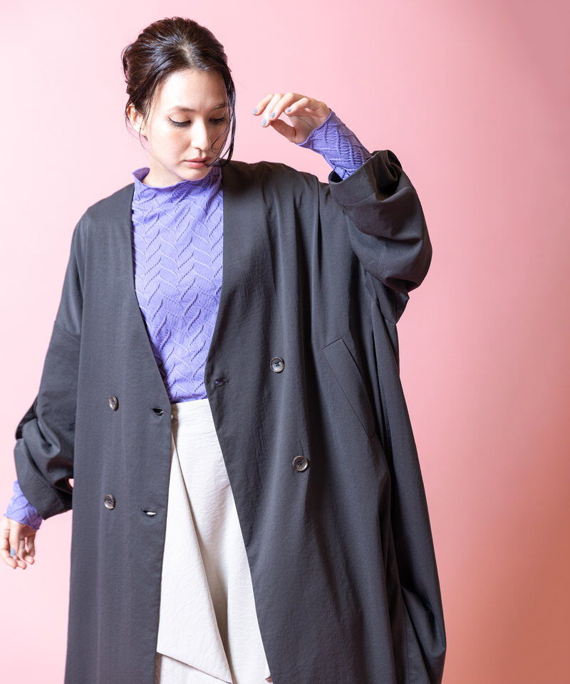  「ダブルブレストビッグコート」|ノーカラーコート|