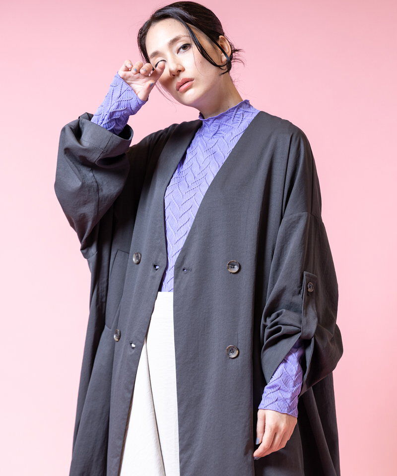  「ダブルブレストビッグコート」|ノーカラーコート|