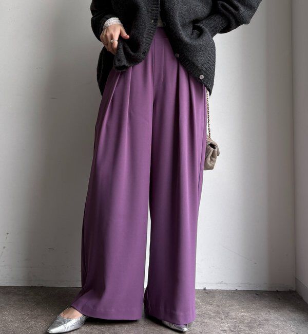  「【累計販売数3万枚突破/23色4サイズ展開！】タックワイドパンツ」|チノ|パープル