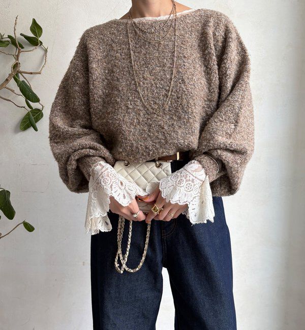  「MIXヤーンボートネックプルオーバー」|ニット・セーター|