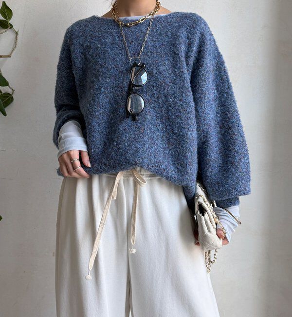  「MIXヤーンボートネックプルオーバー」|ニット・セーター|