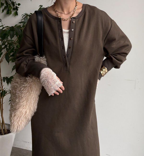  「裏毛裏起毛ヘンリーネックワンピース」|ワンピース|