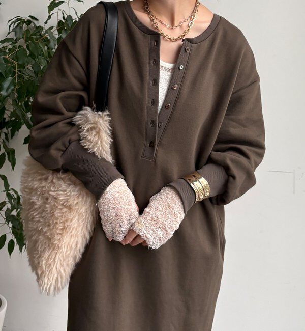  「裏毛裏起毛ヘンリーネックワンピース」|ワンピース|