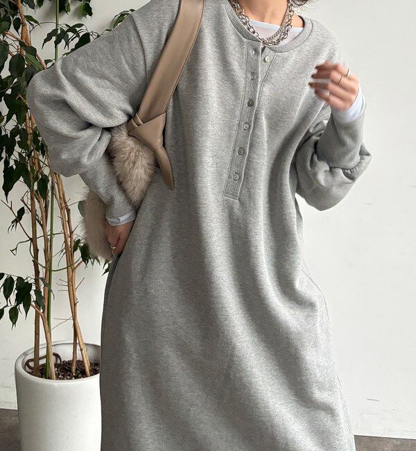  「裏毛裏起毛ヘンリーネックワンピース」|ワンピース|