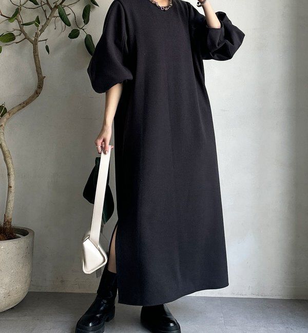  「【前後2WAY】裏起毛袖ボリュームワンピース」|ワンピース|