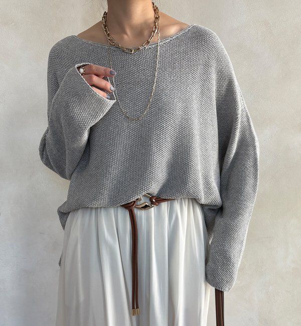  「マーブルヤーン前後2WAYカノコ編みプルオーバー」|ニット・セーター|グレー
