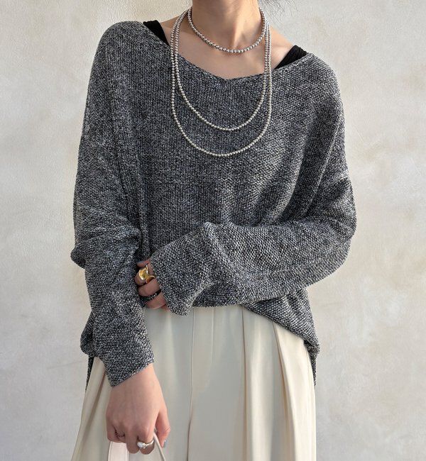  「マーブルヤーン前後2WAYカノコ編みプルオーバー」|ニット・セーター|ブラック