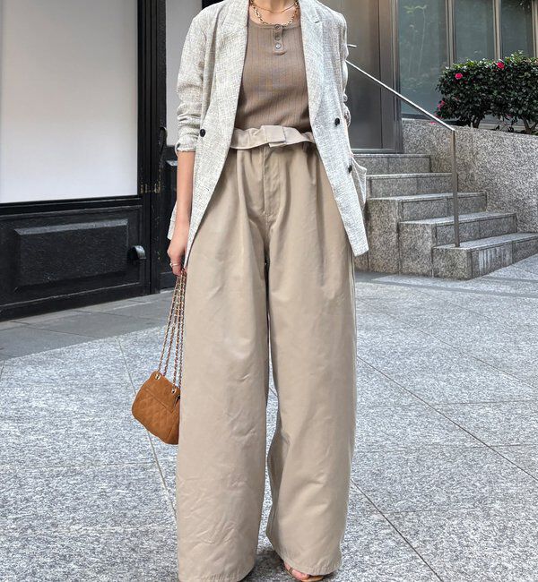  「ウエスト折り返しギャザーパンツ」|チノ|