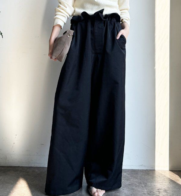  「ウエスト折り返しギャザーパンツ」|チノ|