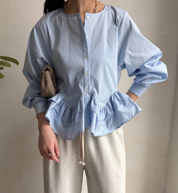  「袖リブペプラムフリルブラウス」|シャツ・ブラウス|