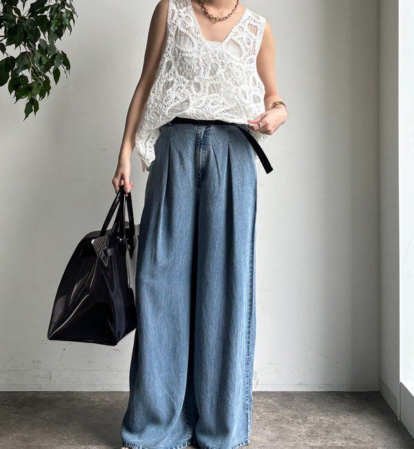  「ベルト付リヨセルデニムパンツ」|デニム|