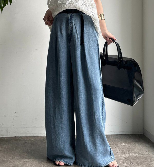  「ベルト付リヨセルデニムパンツ」|デニム|