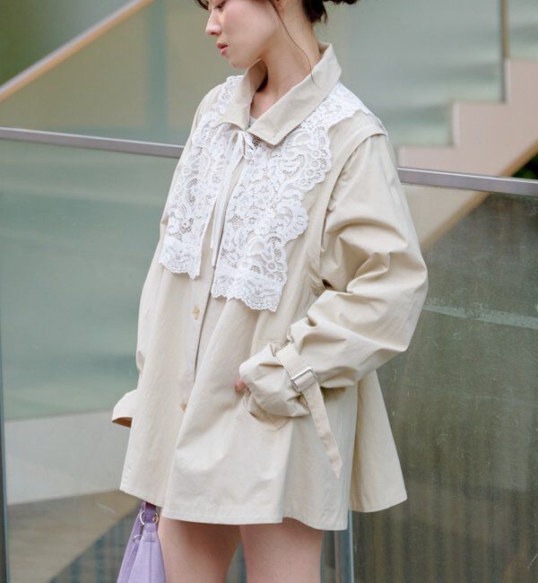  「レース付きフレアトレンチコート」|トレンチコート|