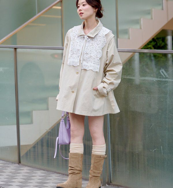  「レース付きフレアトレンチコート」|トレンチコート|