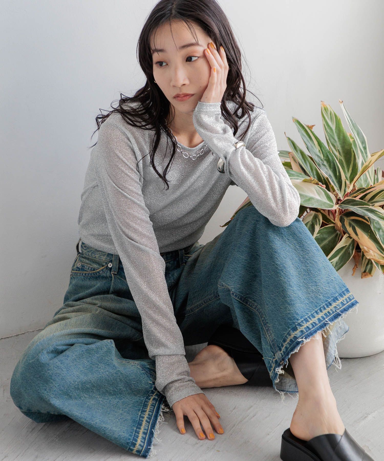 LOWRYS FARM「ラメクルーロングスリーブ」|Tシャツ・カットソー|