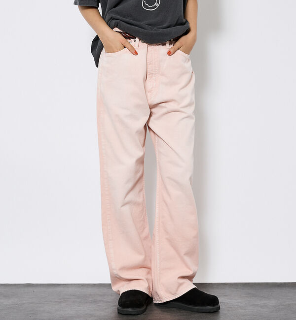 ABAHOUSE「【Johnbull／ジョンブル】ガーメントダイ フレアワイドパンツ／セットアップ」|デニム|ピンク