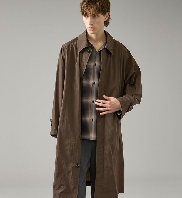 ABAHOUSE「クリスピーナイロン バルカラーコート / オーバーサイズ / 軽量 ストレッチ」|ステンカラーコート|