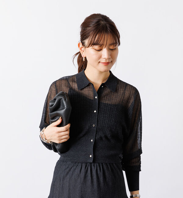 Rouge vif「【セットアップ対応】シアー格子リブニットカーディガン」|カーディガン|