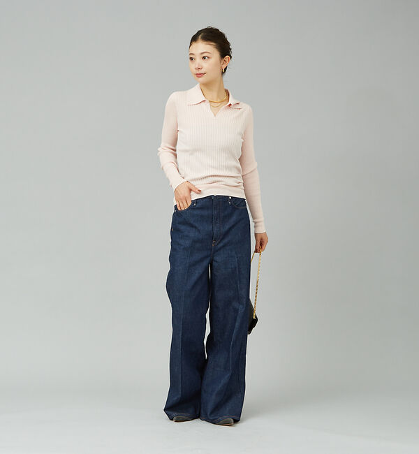 Rouge vif「シルク混ワイドリブポロニット」|ニット・セーター|