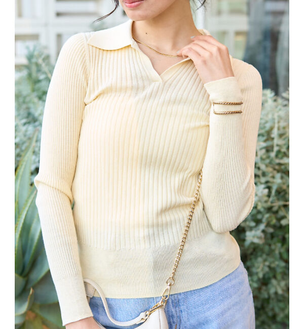 Rouge vif「シルク混ワイドリブポロニット」|ニット・セーター|クリーム