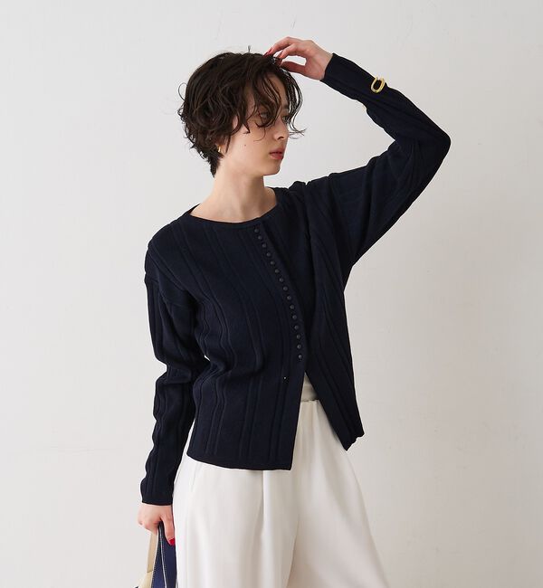 Rouge vif「ストライプ組織2WAYニット /カーディガン」|ニット・セーター|