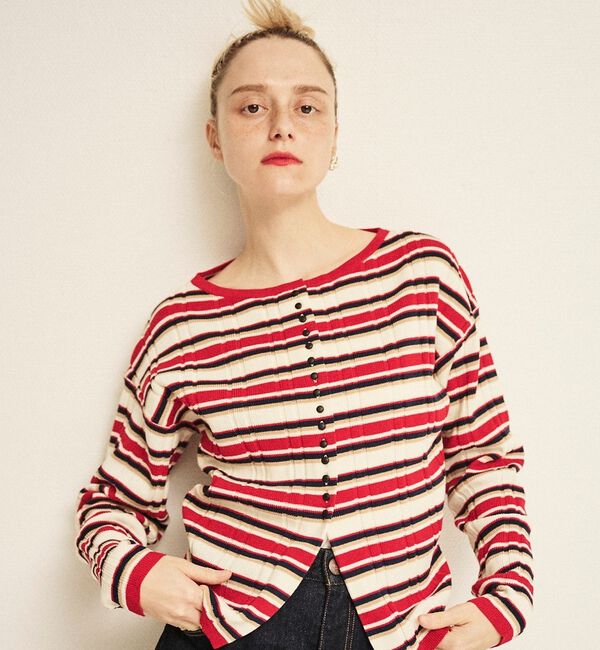 Rouge vif「ストライプ組織2WAYニット /カーディガン」|ニット・セーター|